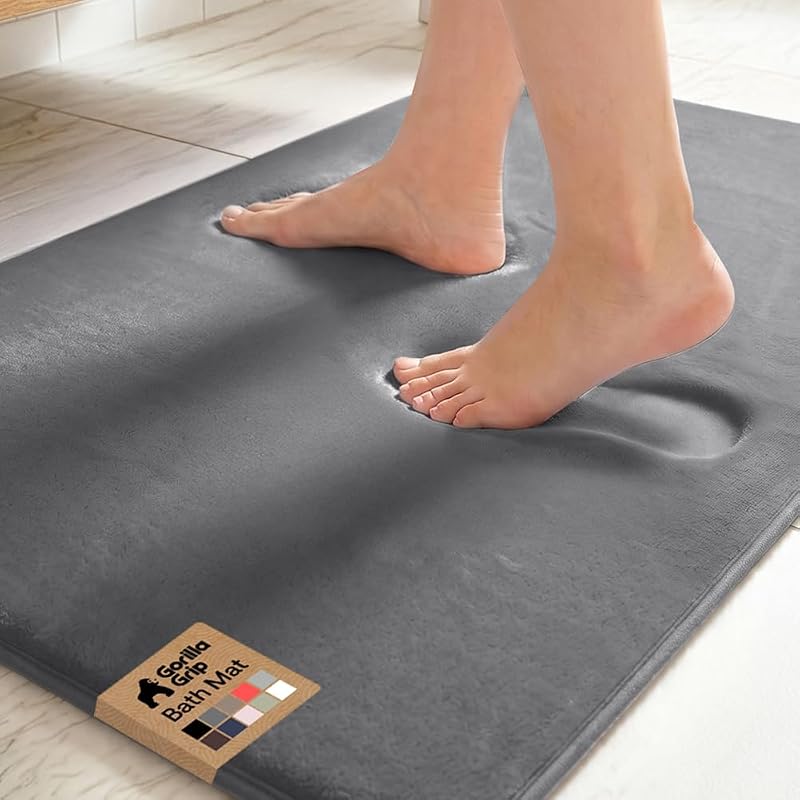 Alfombras de baño de espuma viscoelástica, alfombras de baño de terciopelo suave absorbente, puntos duraderos en la parte inferior, alfombra de baño lavable a máquina, alfombra decoración de habitación para piso de ducha, alfombra de 36 x 24, gris grafito