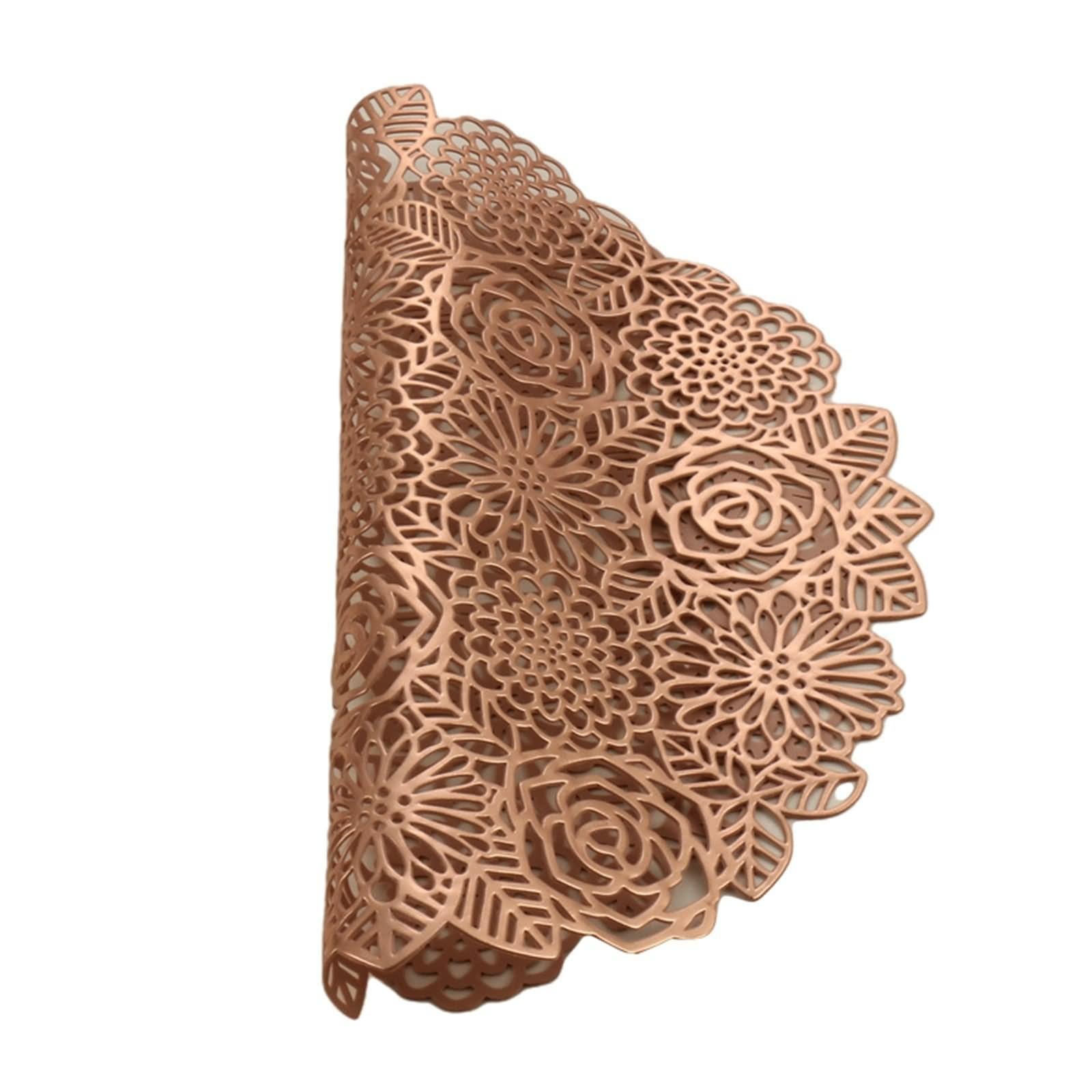 Platzdeckchen Vintage Landhausstil, Platzdeckchen 8er Set 38cm Rundes Muster mit Rosen und Blättern PVC Rosegold