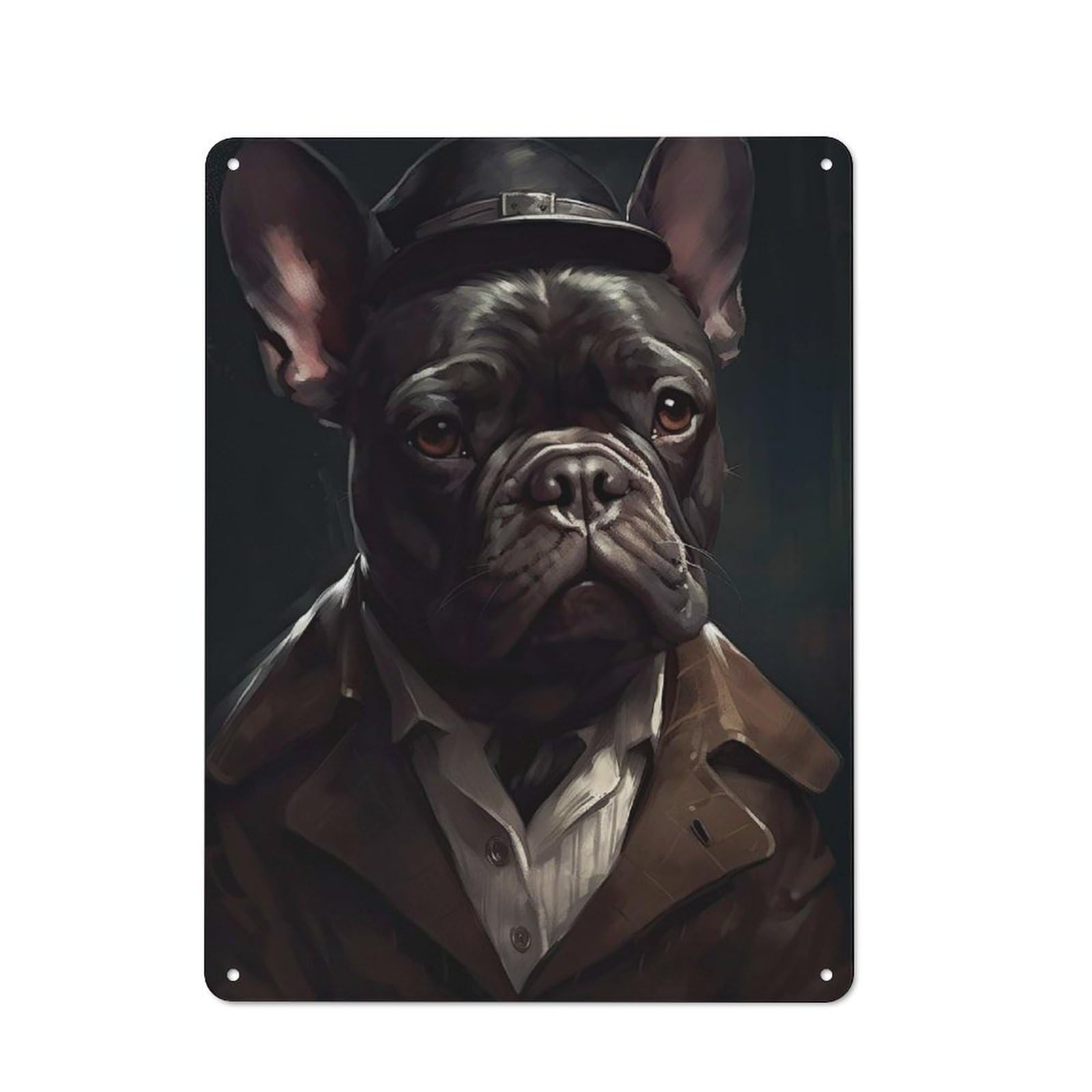 Junmoney Style-7 Tin Wall Plaque 40X30cm With French Bulldog Gangster For Hallway Wall, With Clear Retro Wall Decor Character
