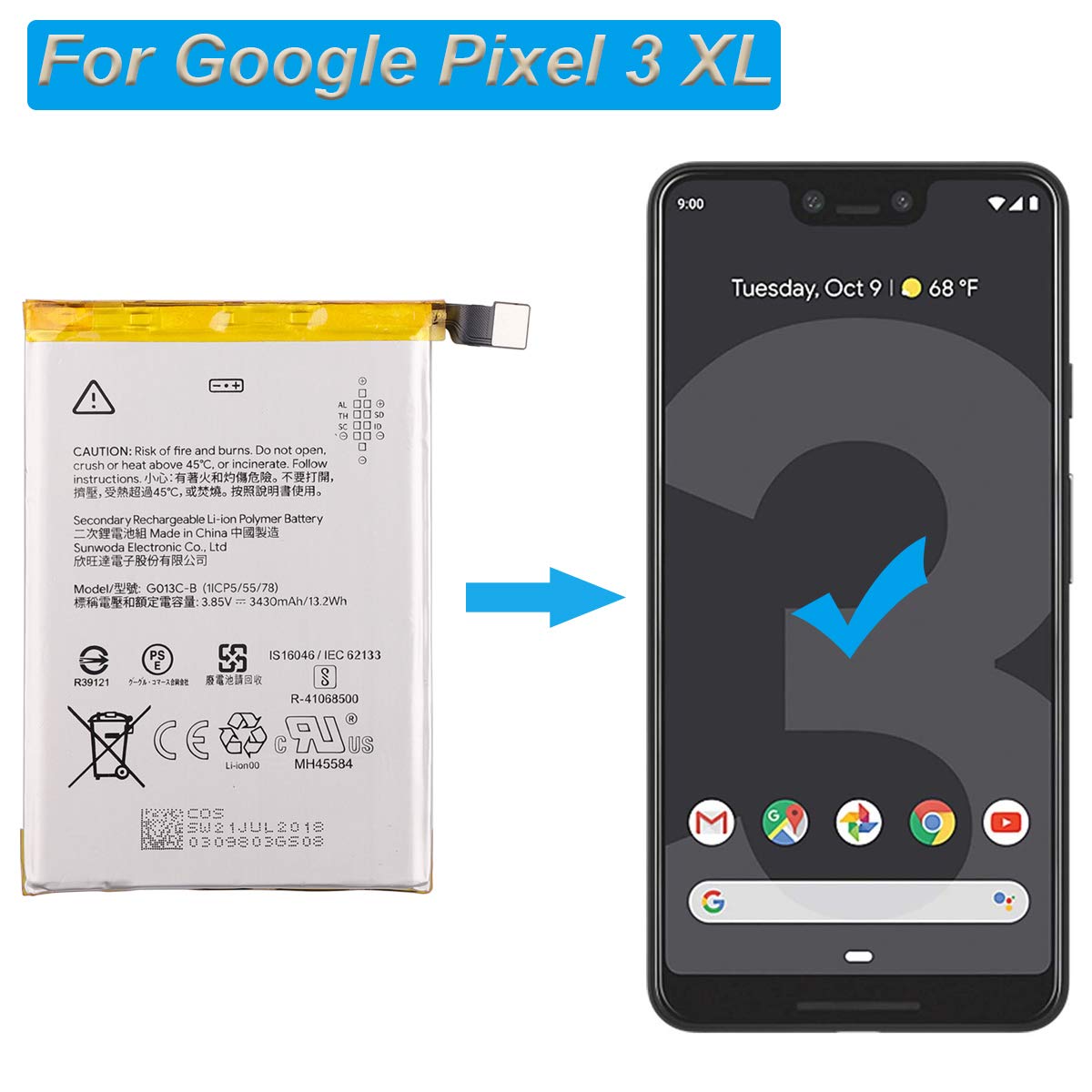 【Android15】Google Pixel 3 XLバッテリー新品♪EvoX Amazon.com: E-YIIVIIL Replacement Battery G013C-B Compatible with
