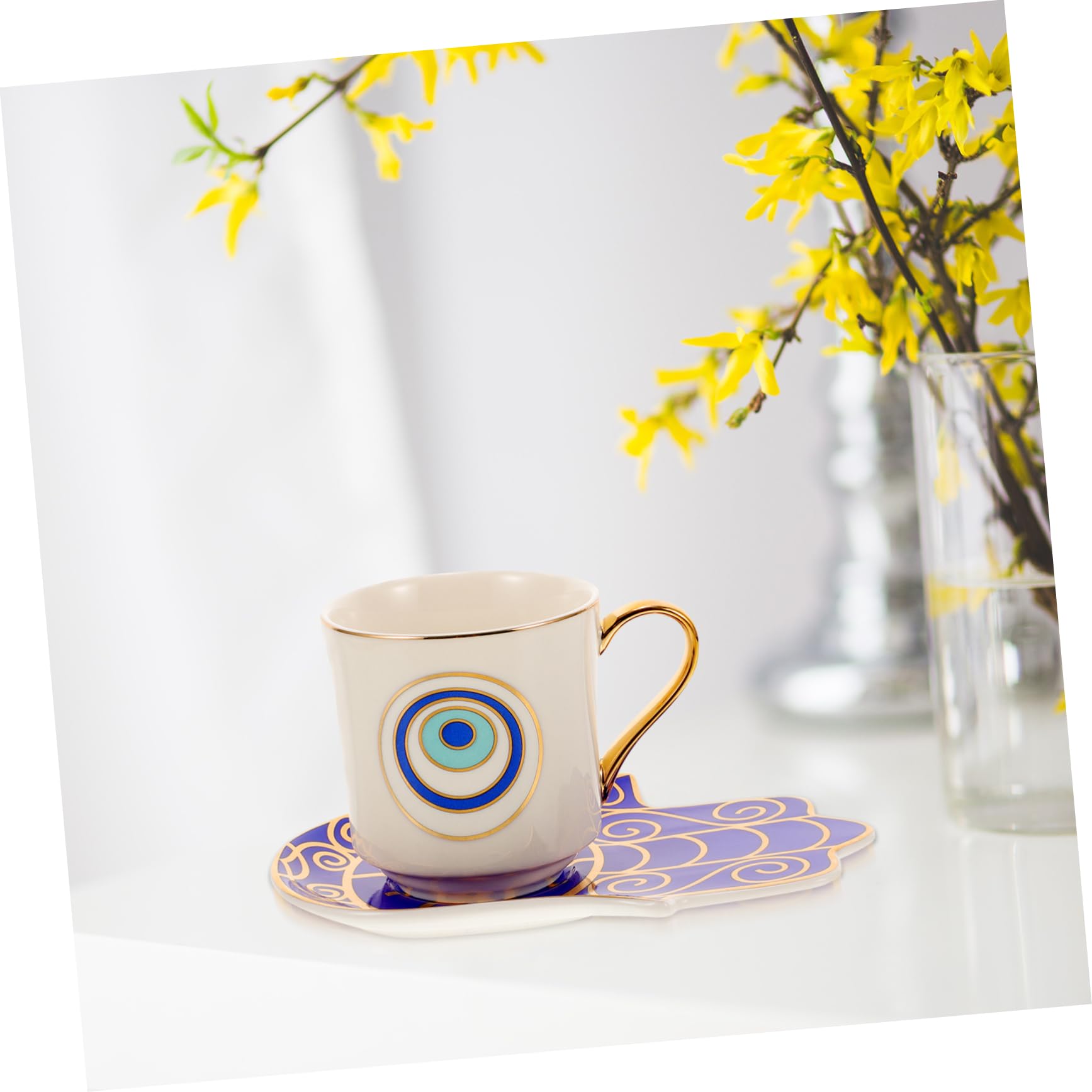 SHOWERORO 2 Juegos De Tazas De Café Tazas De Té De Cerámica Con Platillo Elegantes Y Fáciles De Limpiar Sin Cerámica.