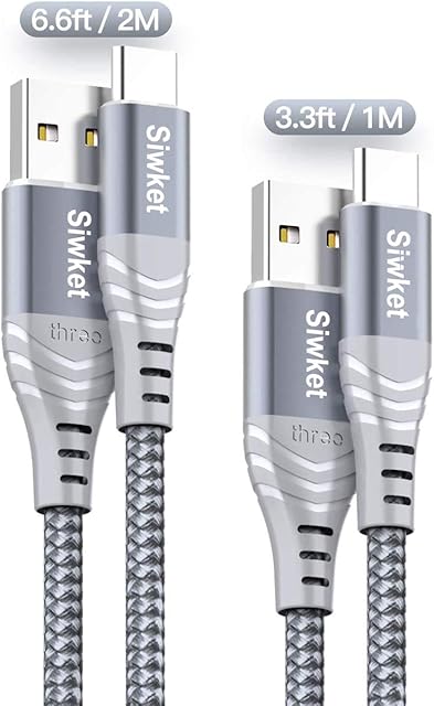 Siwket USB Type C Cable 3A Fast Charging Cord, 2Pack 1M 2M USB A to USB C Charger Cable Braided Data Sync for Samsung Galaxy S10 S9 S8,Note 9/8,A20 A50 A80,LG G5 G6,Sony Xperia,Switch,HTC,Moto Grey