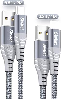 Siwket USB Type C Cable 3A Fast Charging Cord, 2Pack 1M 2M USB A to USB C Charger Cable Braided Data Sync for Samsung Galaxy S10 S9 S8,Note 9/8,A20 A50 A80,LG G5 G6,Sony Xperia,Switch,HTC,Moto Grey