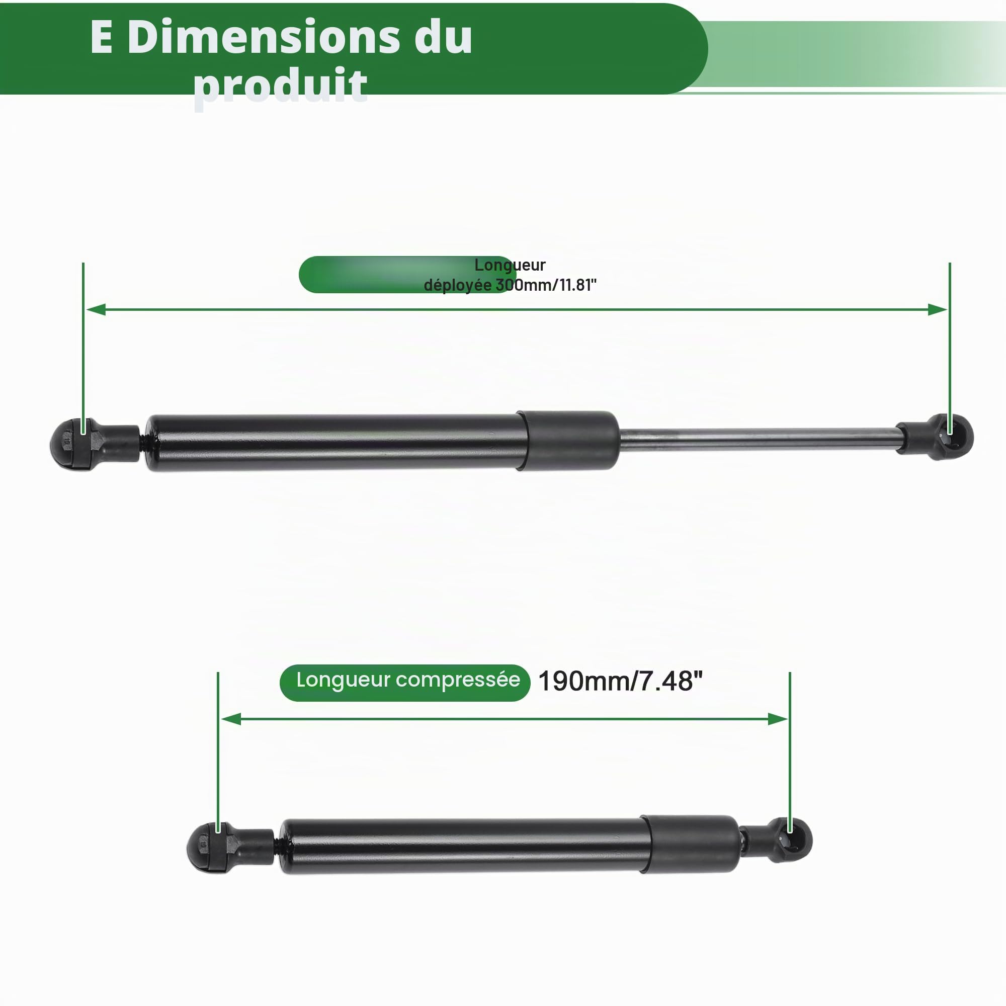 Motoforti Vérin À Gaz 1 Pièce 300mm 150N Pour Porte De Coffre De Voiture | Longueur 300mm/190mm, Universel Pour Fenêtre Camping-Car, Porte Armoire, Trappe Bateau, Facile À Installer