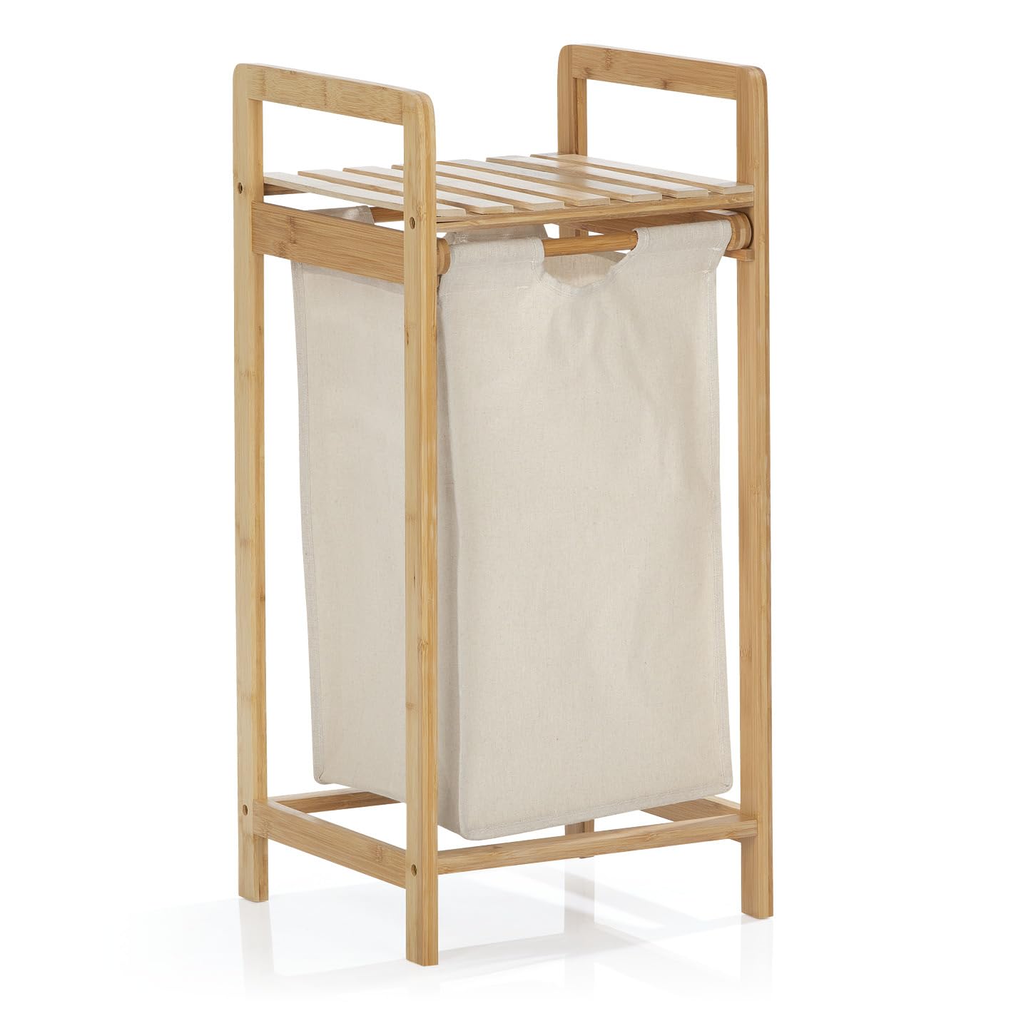 Lumaland Wäschekorb Bambus mit ausziehbarem Wäschesack | Pflegeleichtes Material, unempfindlich gegen Nässe und leicht abwischbar | 73H x 33B x 33L cm