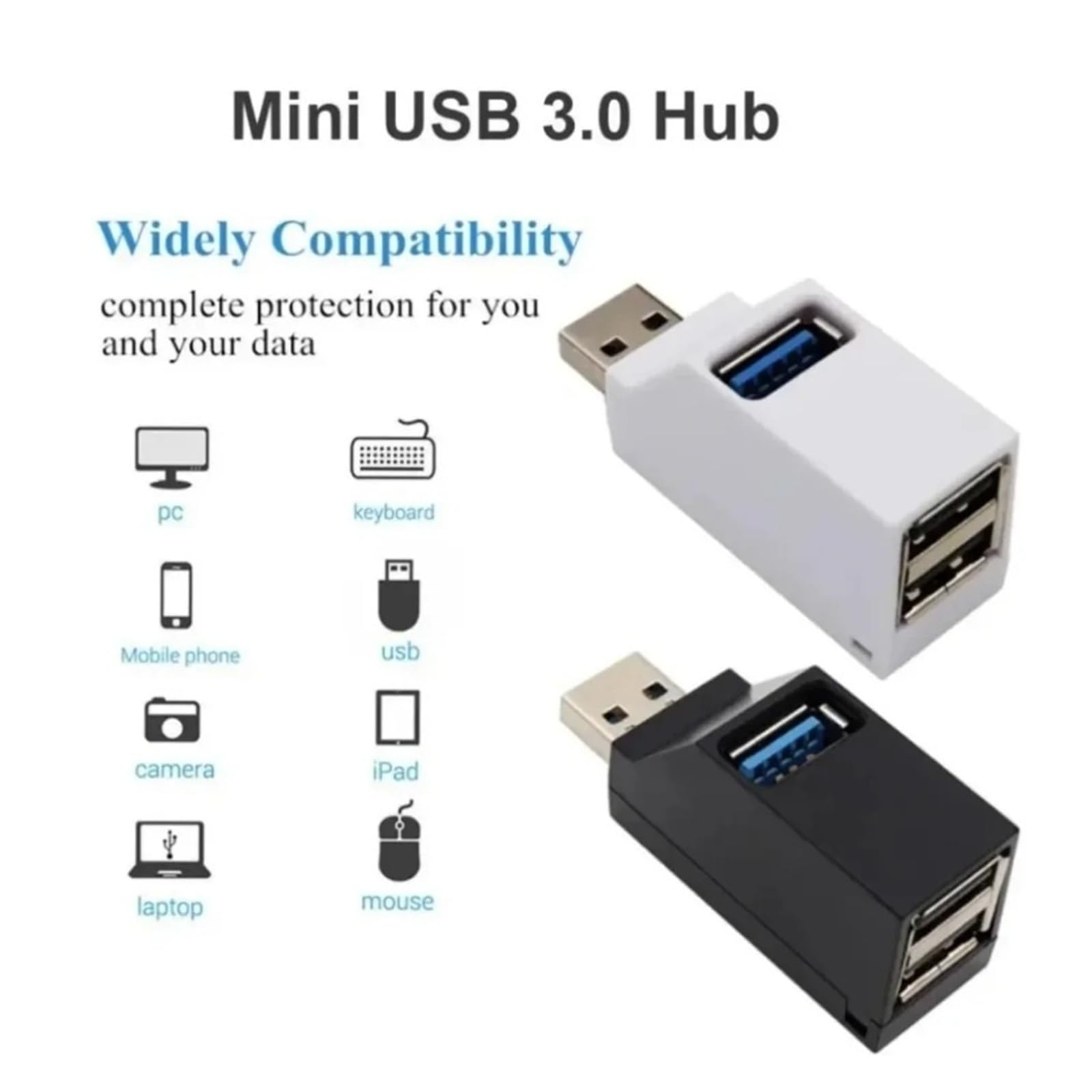 Hub USB 3.0 a 3 porte ad alta velocità per mini splitter per laptop PC Card Reader (bianco)