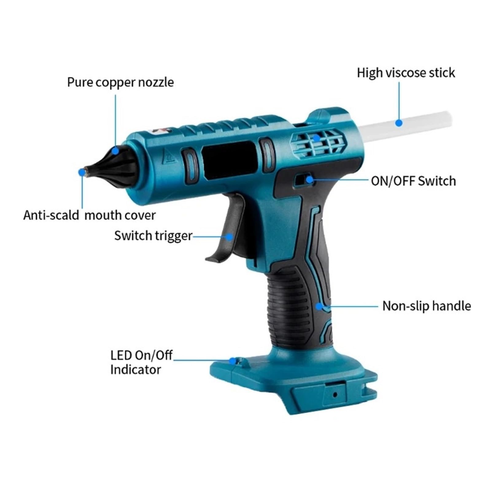 Pistola per colla a caldo per lavori artigianali, Pistola for colla a caldo senza fili, stick di colla da 10 pezzi da 11 mm, strumento antiscottatura da 600 W Strumento di manutenzione fai da te fatto