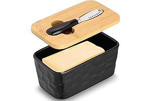 Premium Black Ceramic Butter Dish with Lid and Knife
