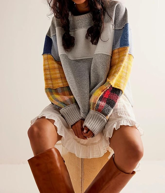 Vhitler Striped Sweatershirt Crewneck Y2k Oversized Sweatershirts Women 2000s Long Sleeve Pullover2