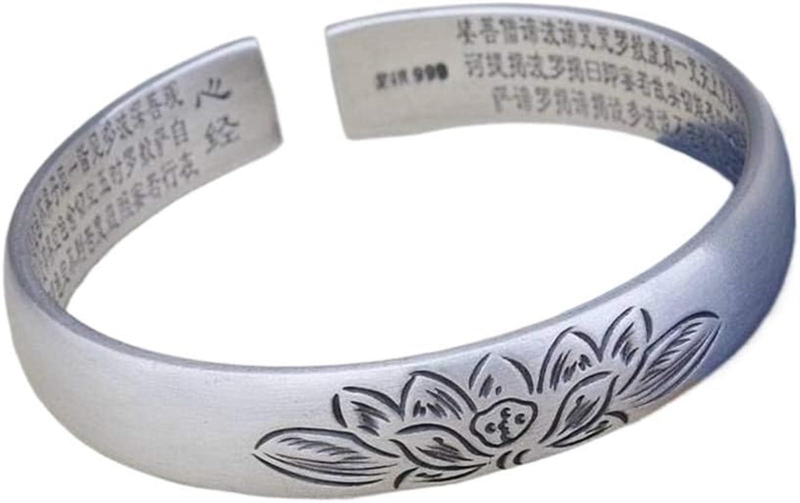 Bracciale in argento, bracciale rigido alla moda, braccialetto in argento 999 Bracciale con detti buddisti vintage Bracciale aperto in argento femminile di fascia alta. I braccialetti da 42 g possono