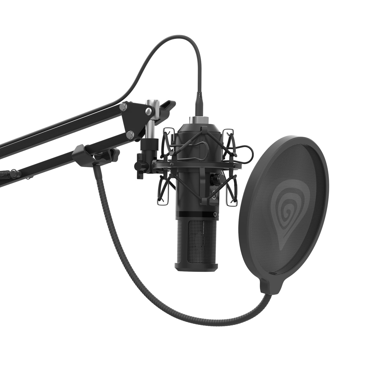 Genesis Radium 400 G2 USB Studio Mikrofon mit Arm und Popfilter, Schwarz | Kardioid-Mikrofon für PC mit 192 kHz/24 Bit, USB-A/USB-C, Mute und Gain-Regler, Metallgehäuse, Arm und Popfilter