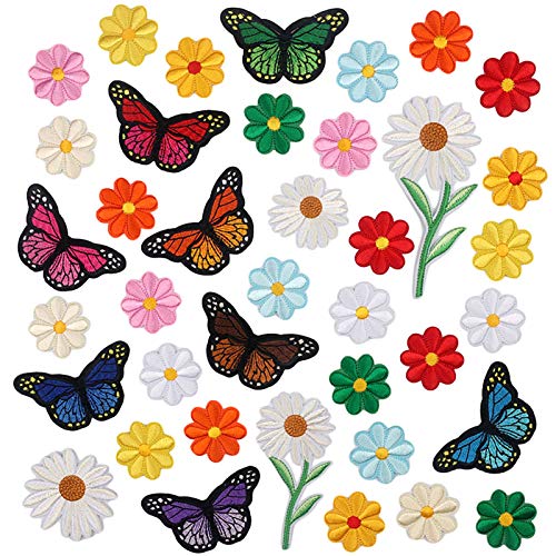 Bling World 39PCS Butterfly Iron On Patches, Applique Patches Flowers and Butterflies Iron On Decorative Patches for Clothing, Jackets, Jeans, Bags, Caps, DIY Decorations, Art Craft Sew Making