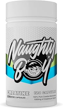 NaughtyBoy Creatine Monohydrate Capsules - 120 Capsules, Supports Strength, Power & Endurance, 1 of The Most Researched Sports Supplements, Easy-to-Swallow Format