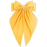 Velscrun Hair Bows for Women Girls Yellow Silky Satin Large Coquette Hair Bow Oversized Hair Ribbons Big Hair Bows Clip Long Tail Bowknot Hair Barrettes Halloween Christmas Hair Accessories