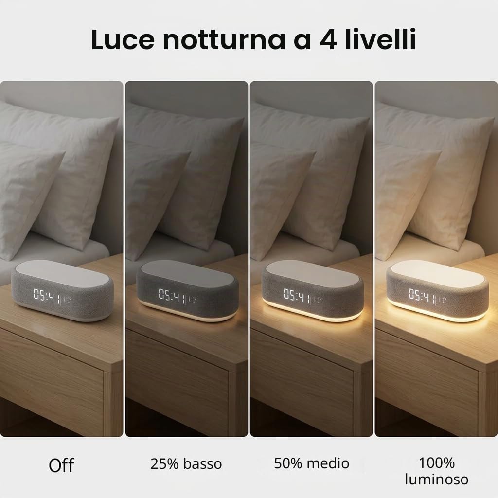 Sveglia caricatore a induzione 3 in 1, orologio digitale a LED, caricatore a induzione per iPhone e Android,Simulatore di alba, sveglia collegata con luce, doppio allarme, USB, design moderno