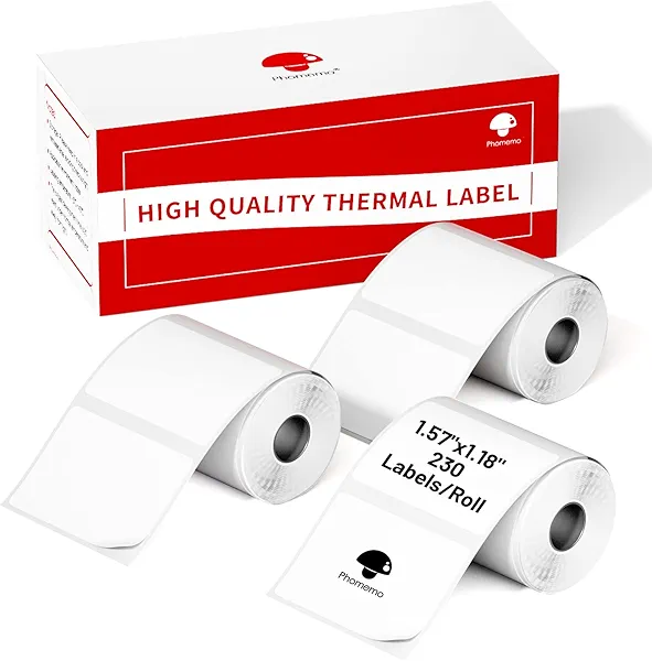 Phomemo Labels- 3 Rolls M110/M100/M220/M221/M150/M250/M108 Thermal Labels 1.57"x1.18"(40x30mm), M110 Label Multipurpose Square Self-Adhesive Paper, Name Labels for Kids, School, 230 Label/Roll