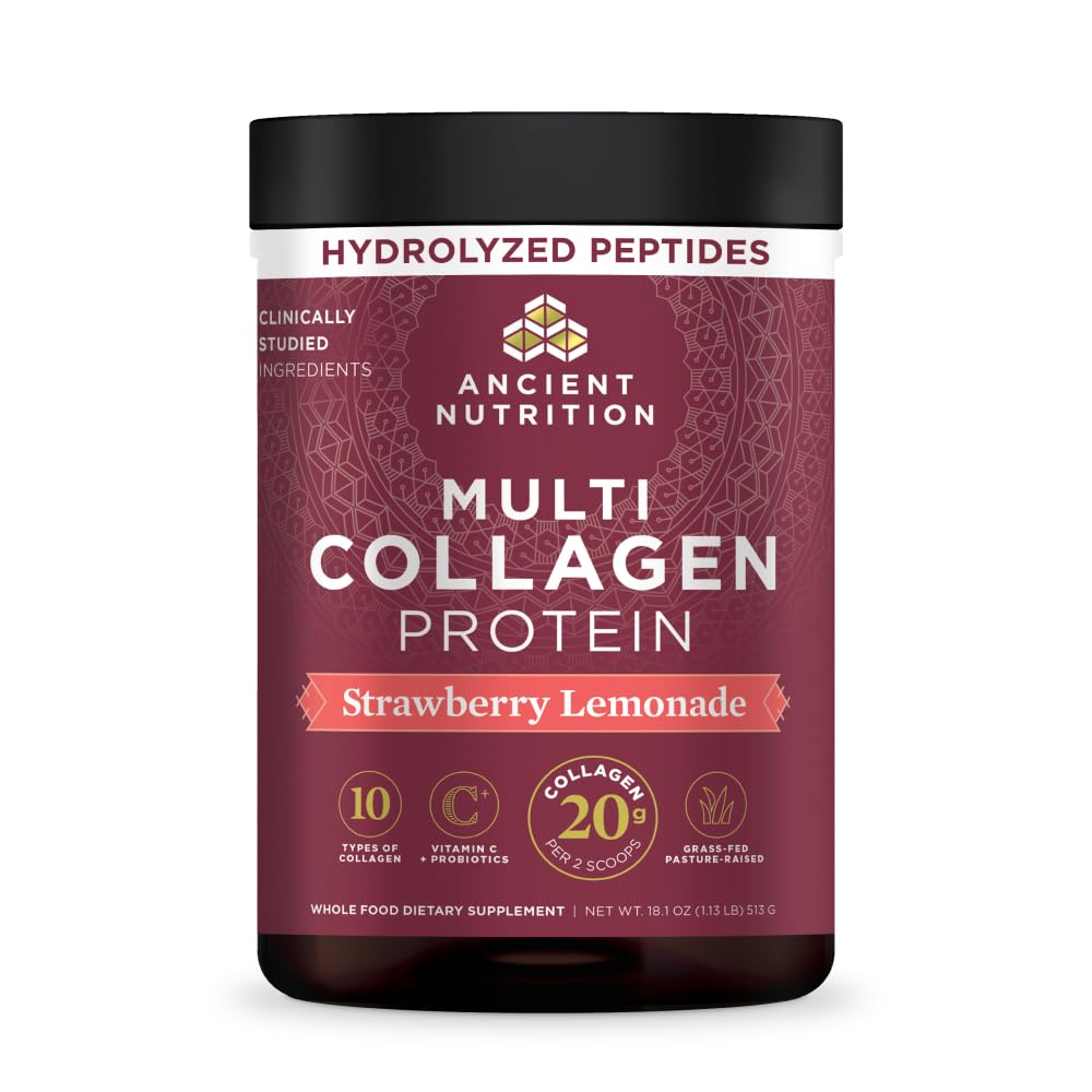 Ancient Nutrition Multi Collagen Protein, Strawberry Lemonade Strawberry Lemonade 45 Servings