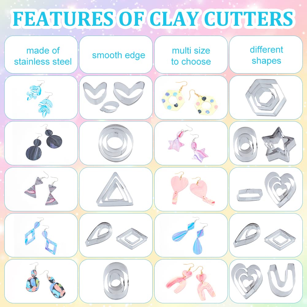 WEBEEDY 283 Pcs Polymer Clay Earring Making Kit - 30 Pcs Cutters, 6 Colors Clay, 30 Earring Hooks, Earring Making Kit04 - Image 3