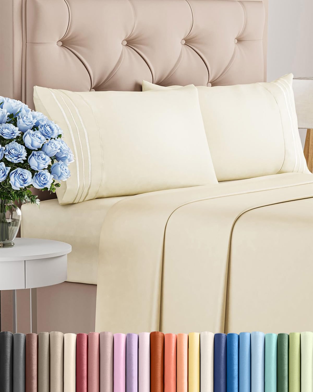 Full Size 4 Piece Sheet Set - Comfy Breathable & Cooling Bed Sheets Set - Hotel Luxury Bedding for Women, Men, Kids, Teens, Boys & Girls - Deep Pockets, Ultra-Soft, Wrinkle Free - Oeko-Tex - Off White