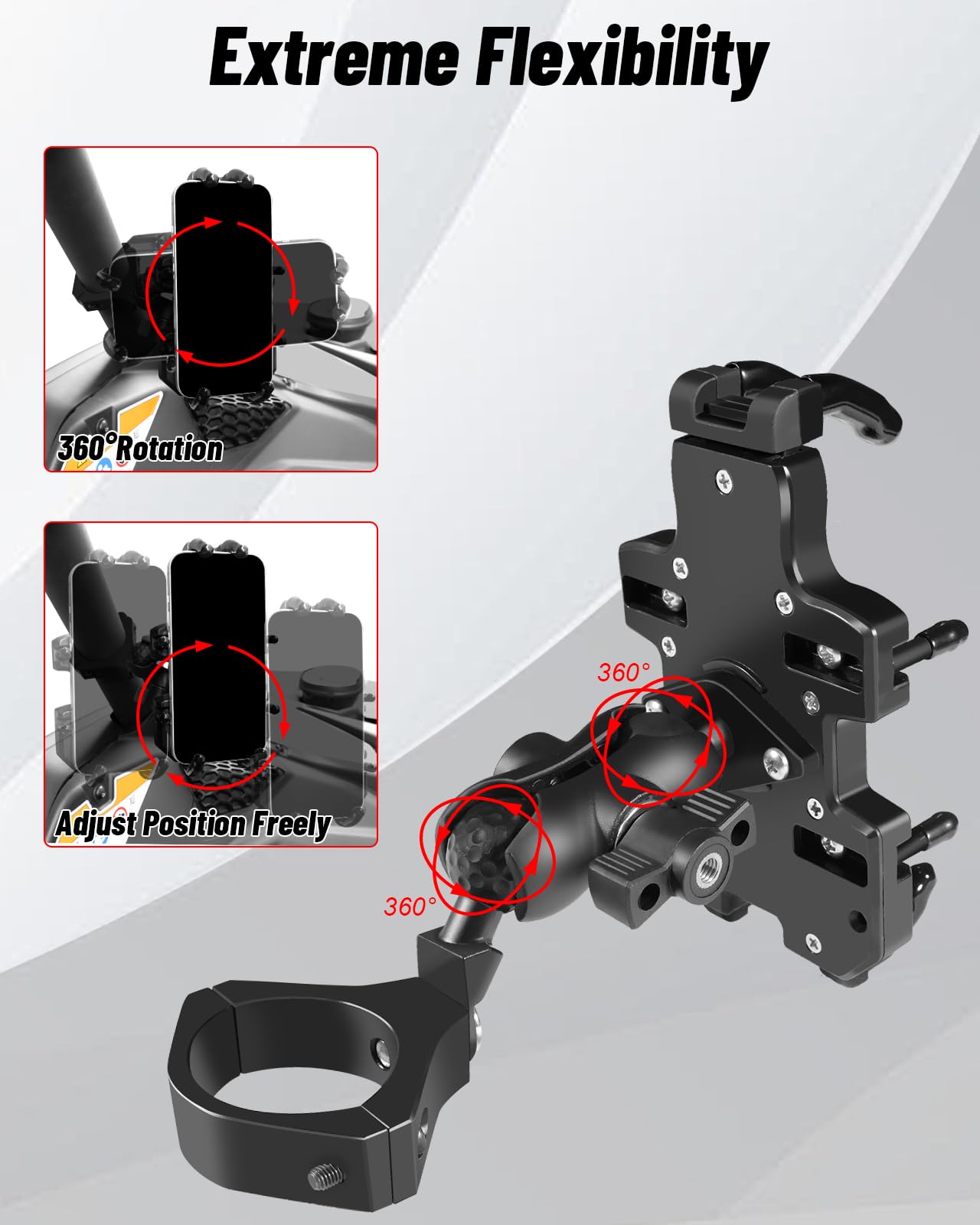 Soporte para teléfono UTV – Soporte de teléfono resistente ajustable de 360°, 8 garras para tubo redondo de 1.75 a 2 pulgadas, compatible con RZR Maverick X3 Ranger Pioneer Talon Teryx