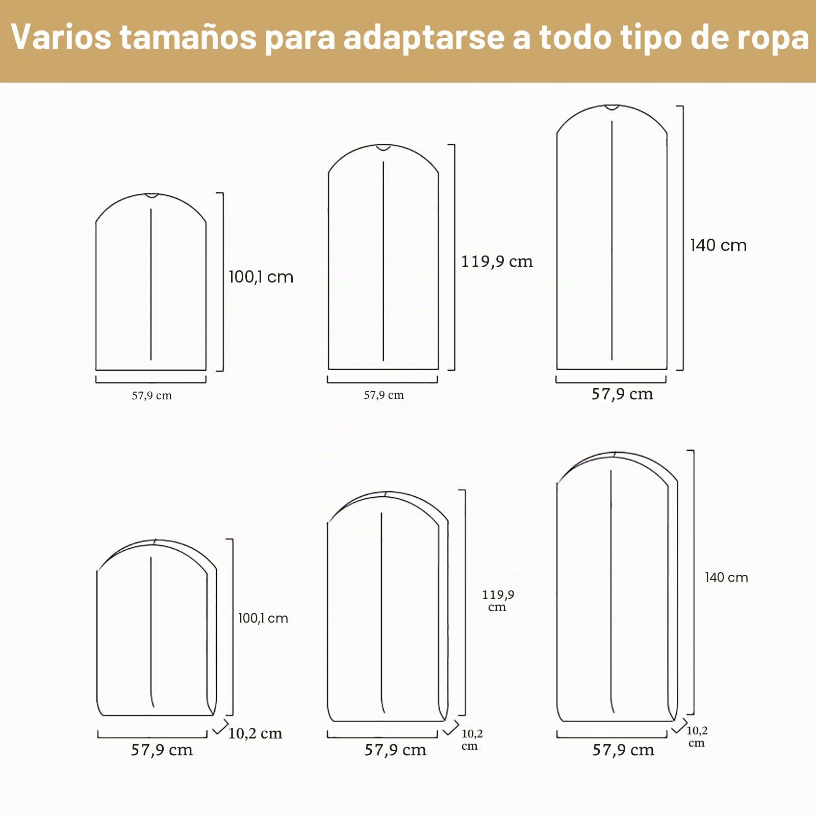 Fundas Para Ropa De Algodón, Bolsa Para Colgar Ropa De 3 Piezas, Fundas Transpirables Para Trajes Con Cremallera, Fundas Para Abrigos De Piel, Visón Y Plumón(Size:100×58cm,Color:Plano)