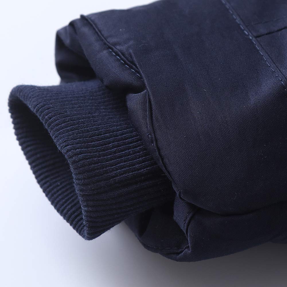 Cazadora Chaqueta de invierno para niños, resistente al viento, con capucha, de forro polar grueso, para exteriores, de algodón, cuello de piel, monocolor, azul marino, 152/158 cm