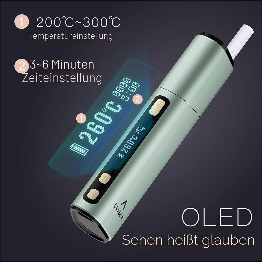 LAMBDA Dual Heat Not Burn Device 3200 mAh OLED Display Einstellbare Temperatur Heizung Grün