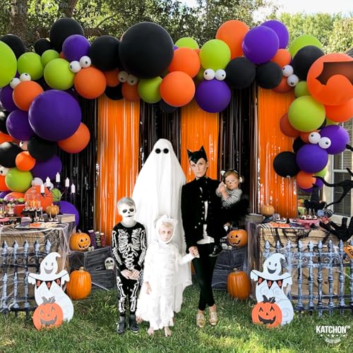 Image of KatchOn, Black and Orange Foil Fringe Curtain - XtraLarge 3.2x8 Feet, Pack of 2 | Orange and Black Streamers, Halloween Decorations | Fringe Backdrop Curtain for Birthday, Summerween Party Decorations