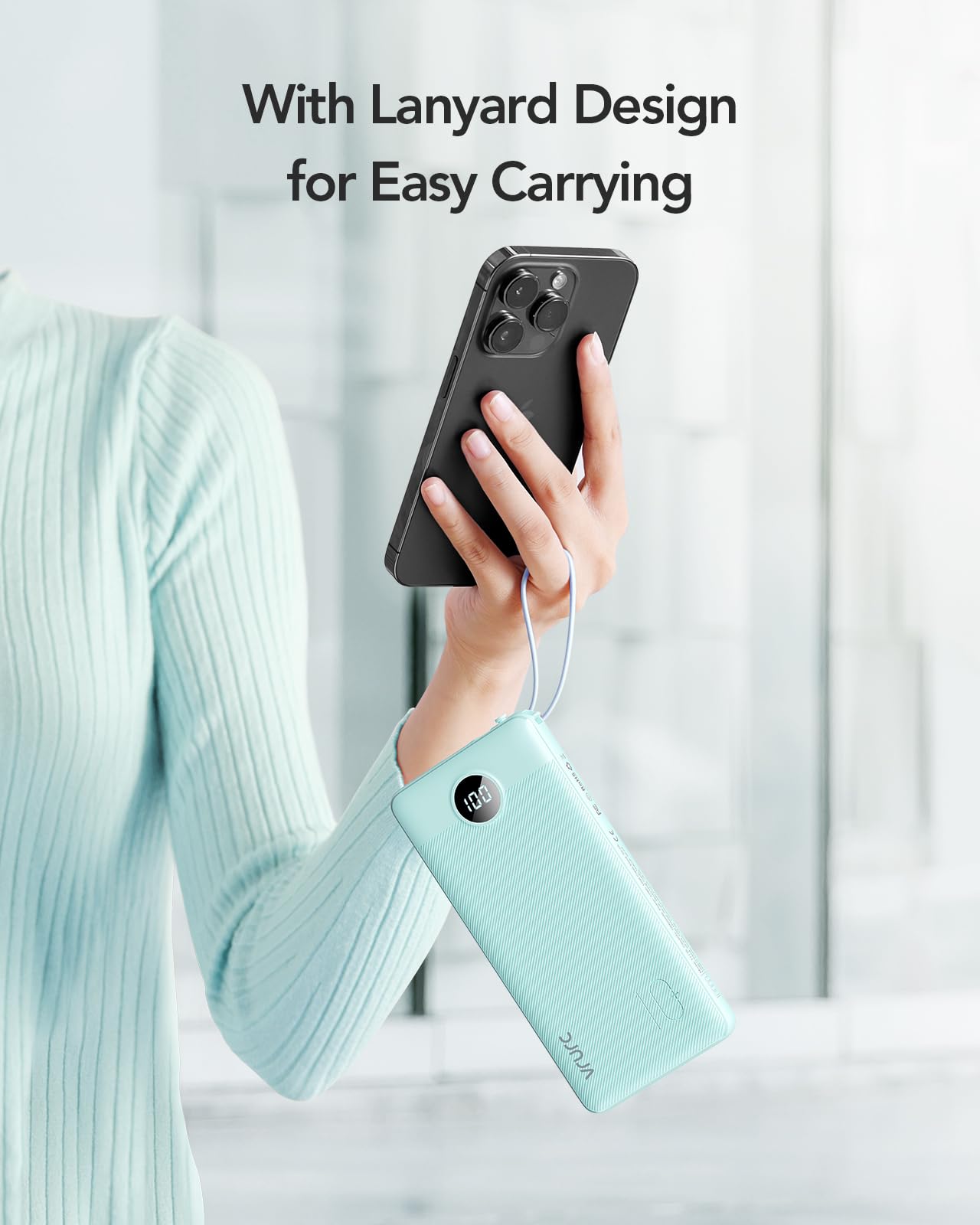 VRURC Portable Charger, Slim Power Bank Built-in 4 Cables, Travel Essential view 7