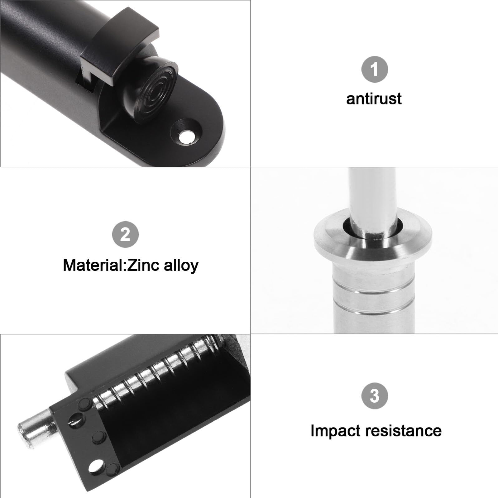 Housoutil Pestillo de Puerta con Resorte de Aleación de Zinc Pestillo Automático sin Perforación para Seguridad Ventanas y Puertas Modelo Pequeño Negro Resistente y Fácil de Usar