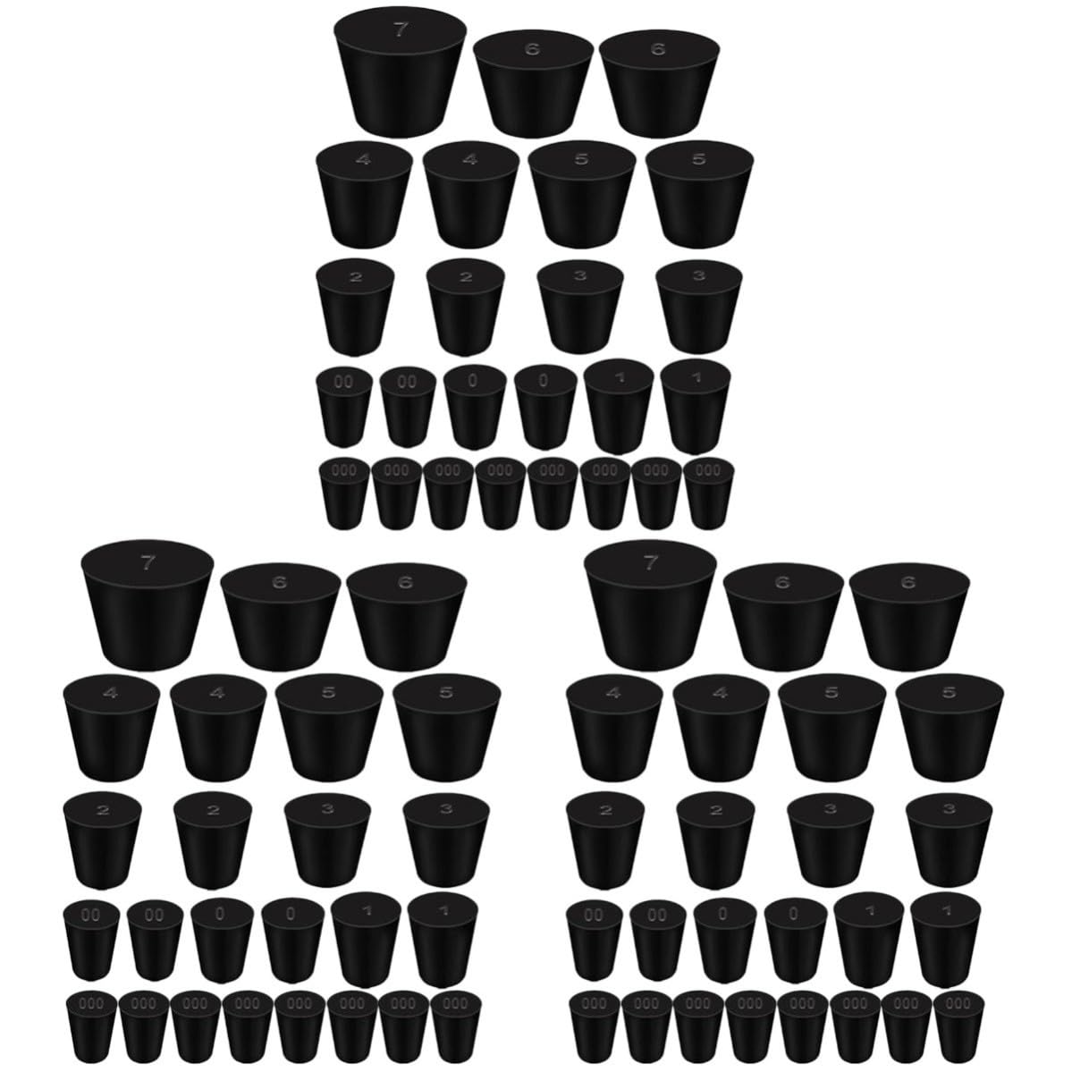 VANZACK 75 Piezas Tapón de Goma Maciza Negro Cónico para Laboratorio, 10
