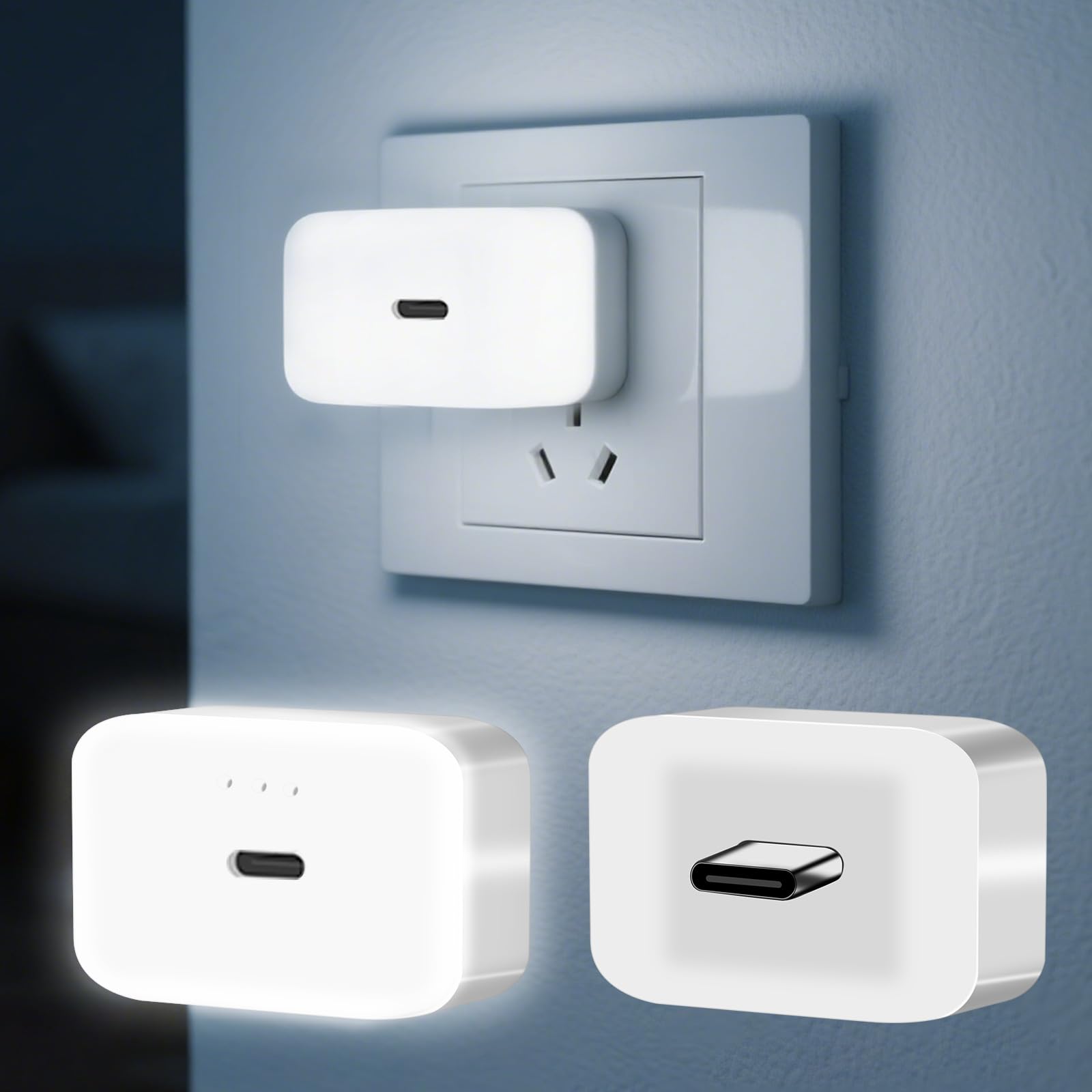 NGOKPYD LED Night Lights Plug into Wall Voice AI Activated 2-Pack with USB Charging Port, 130LM