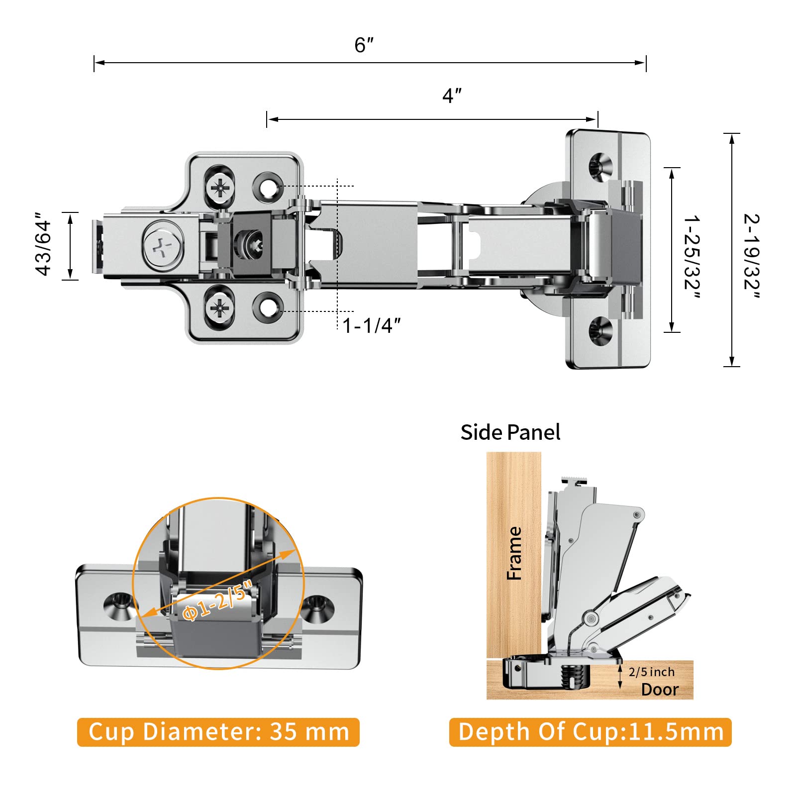 2 Pack 165 Degree Frameless Lazy Susan Hinge, Clip ON