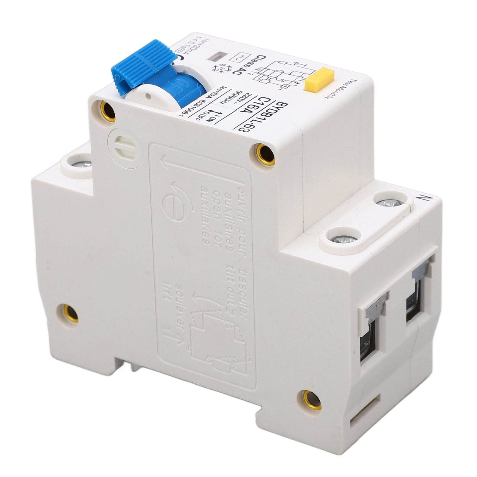 Yosoo Health Gear DIN Rail Circuit Breaker, 1P+N AC 16A, Earth Leakage Switch - Image 4