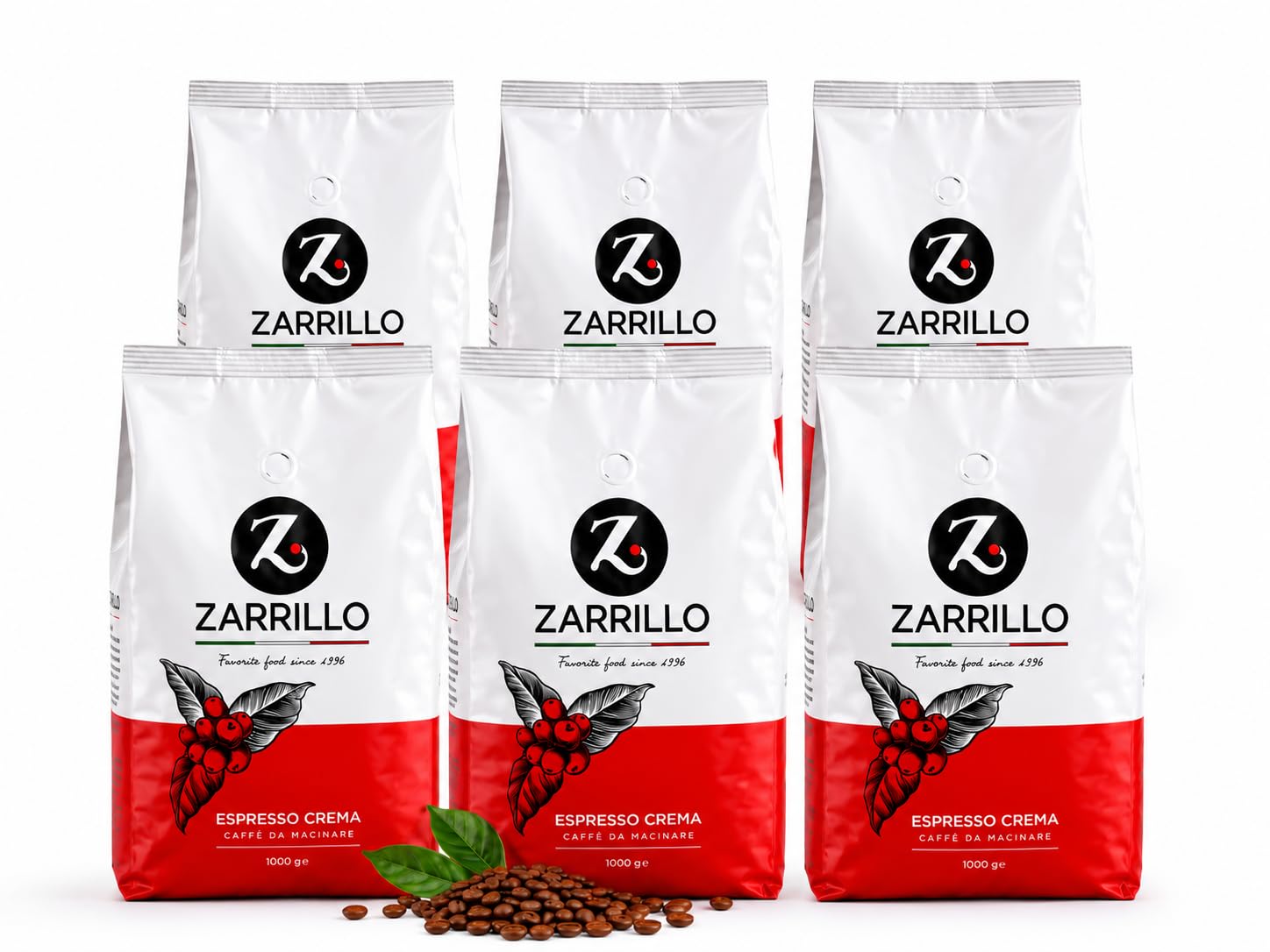 ZARRILLO Italienische Espresso Kaffeebohnen, Arabica und Robusta, für Vollautomaten & Siebträgermaschinen, Kräftige Crema, Mittlere Röstung (1 kg (6er Pack))