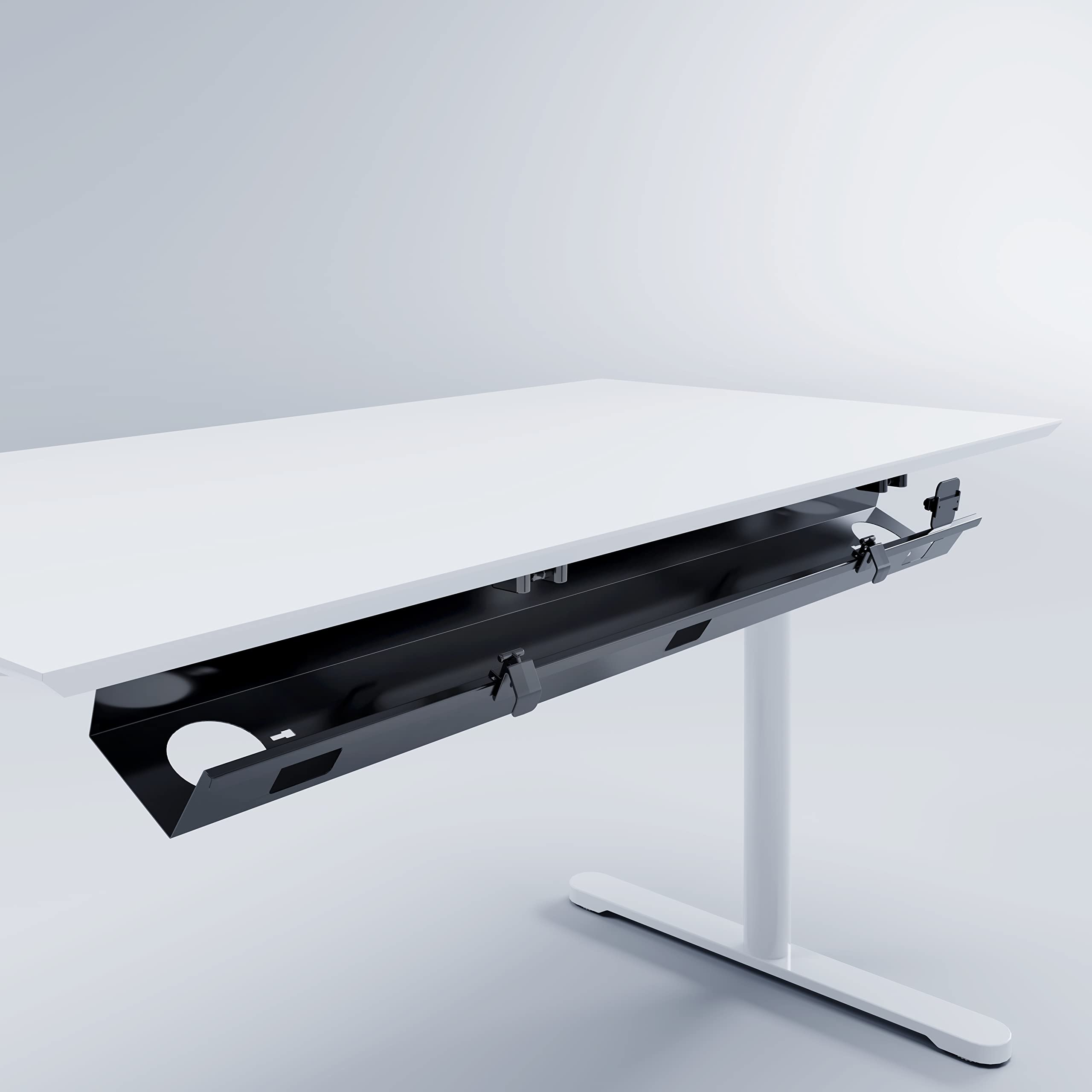 Premium Kabelwanne 120cm, abklappbar | Der Kabelkanal für effektives Kabelmanagement am Schreibtisch für Dein Büro | Kabelhalter Click (Weiß)