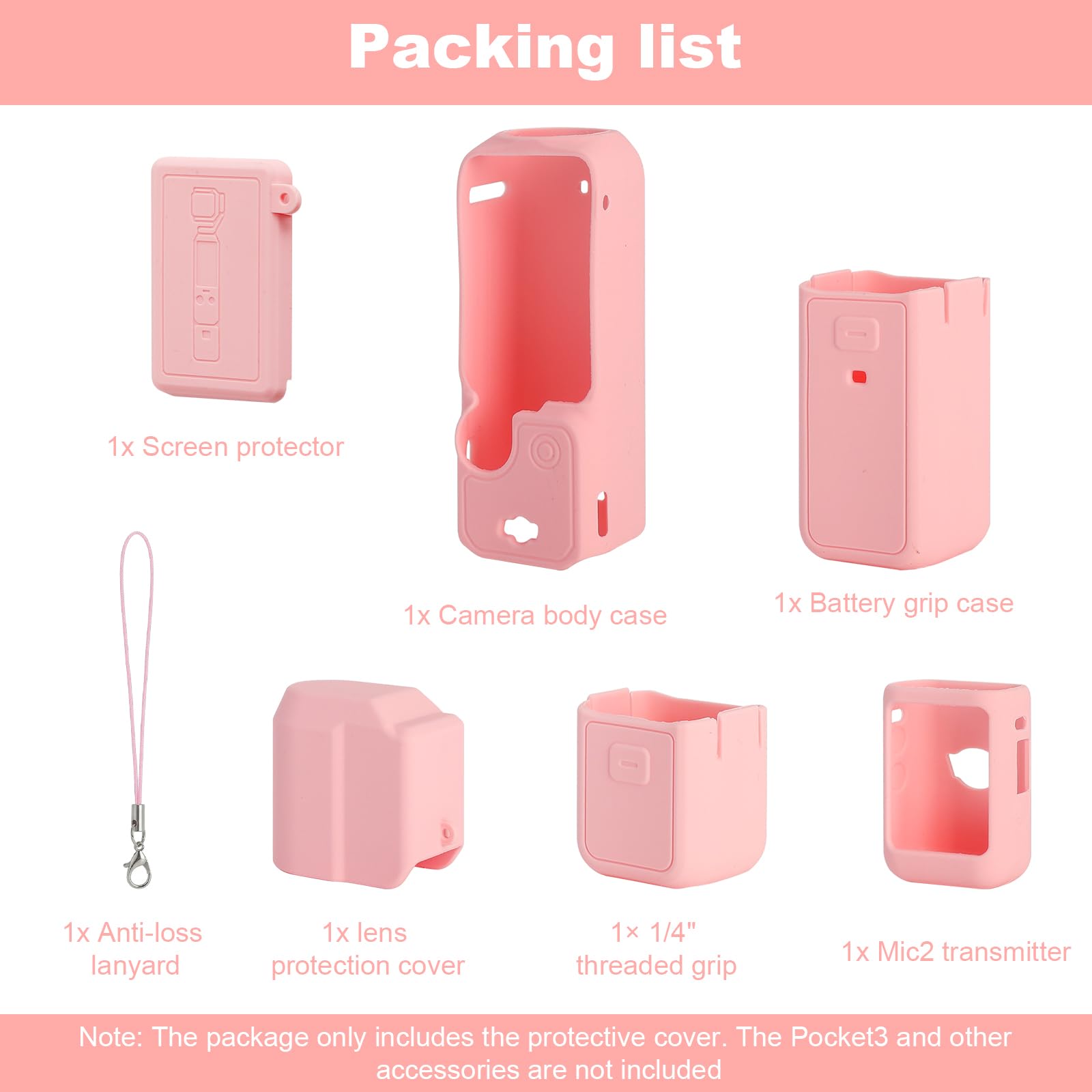 Housse Silicone DJI Osmo Pocket 3, Étui Protection Antichoc avec Dragonne, Coque Antidérapante Ajustement Parfait, Rose