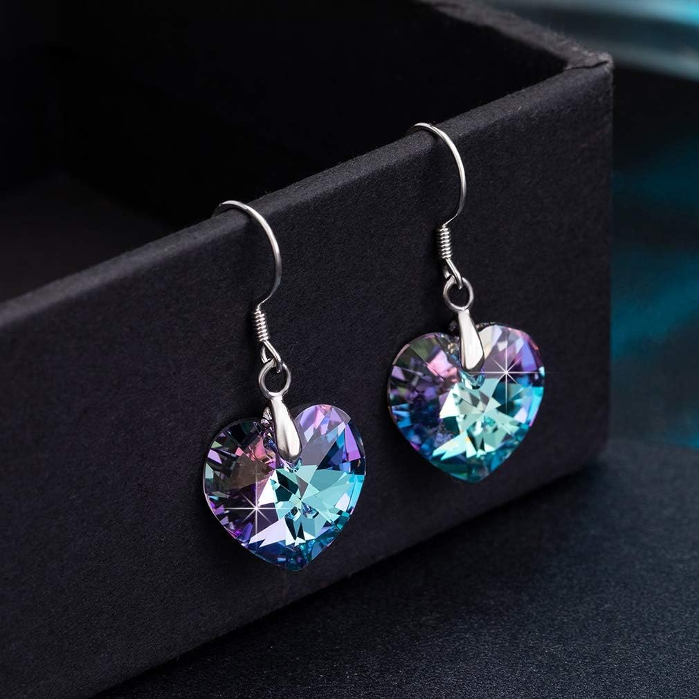 Austrian Crystal Heart Drop Dangle Earrings for Women 925 Sterling Silver Hook Hypoallergenic Earring - Image 3