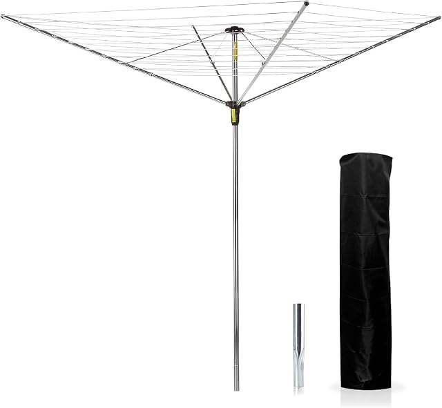 Minky Easy Breeze 45m 4 Arm Rotary Airer with Cover, Alloy Steel, Silver
