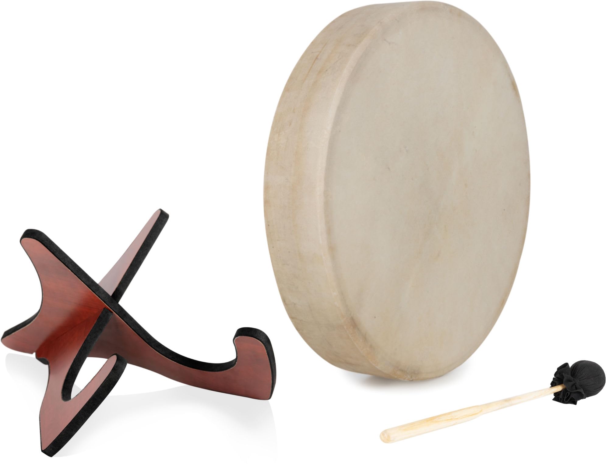 Classic Cantabile SD-18 Tambor Chamánico 18" Set Con Soporte, Incluye maza | Tensado con piel de cabra auténtica, Tensión por cordón con asa de sujeción, Caja de resonancia de fresno macizo, 5 cm, 2 kg