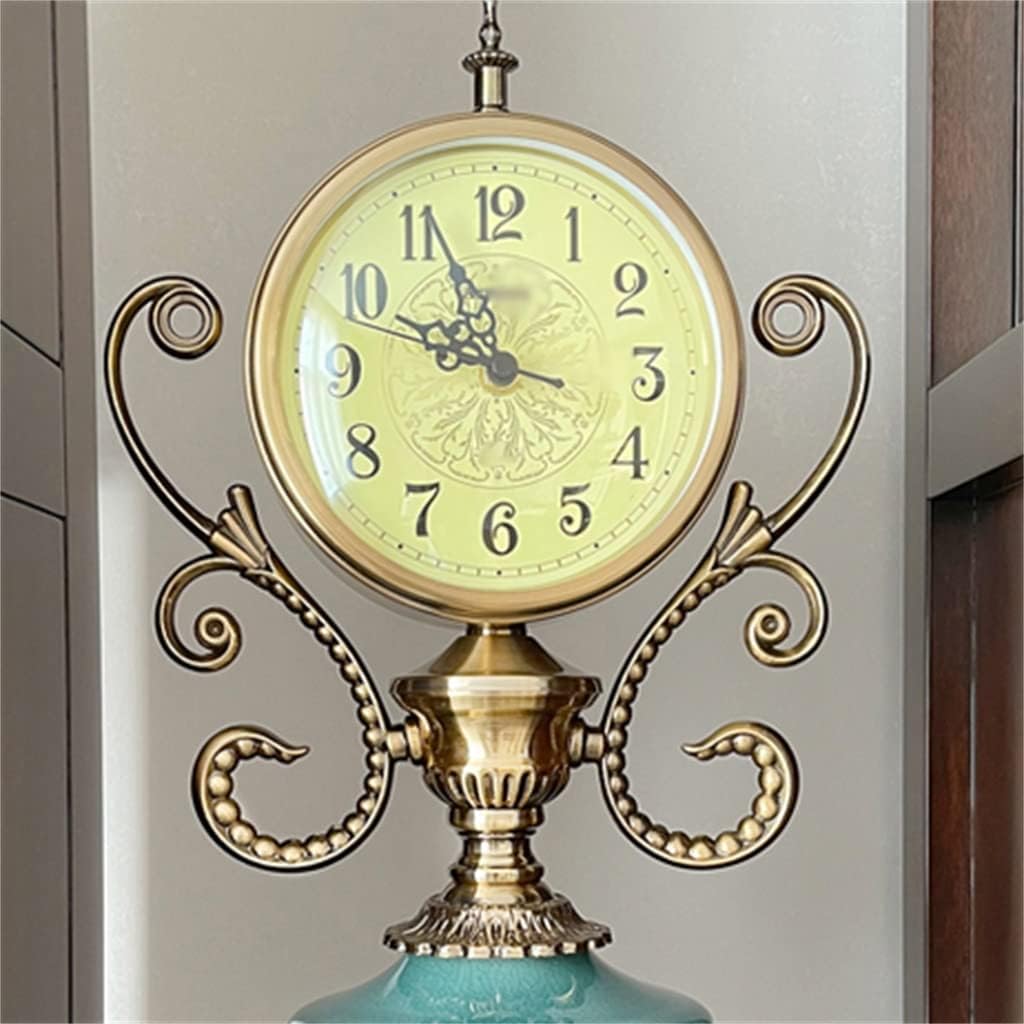 Cyan Color Chinese Clock, Seat Clock, European Ornament Clock, Retro Living Room, Silent Home Use