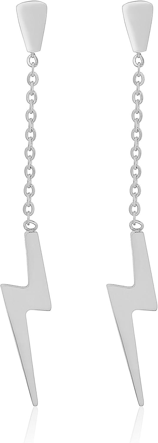 Edforce Stainless Steel Women's Lightning Bolt Dangle Earrings, 60mm/2.4in - Image 2