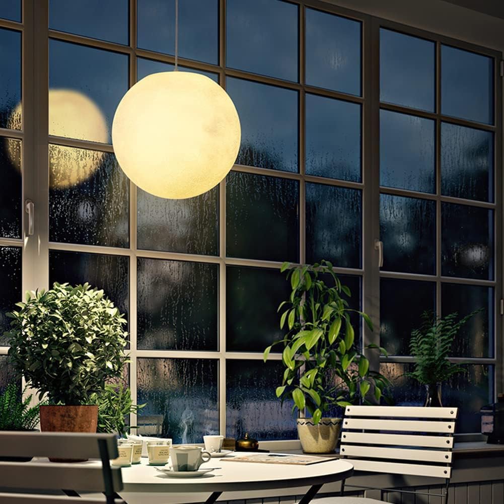Lámpara de techo moderna con forma de planeta y luna, lámpara colgante nórdica creativa con forma de planeta y luna, lámpara colgante de resina impermeable para exteriores de mediados de siglo para