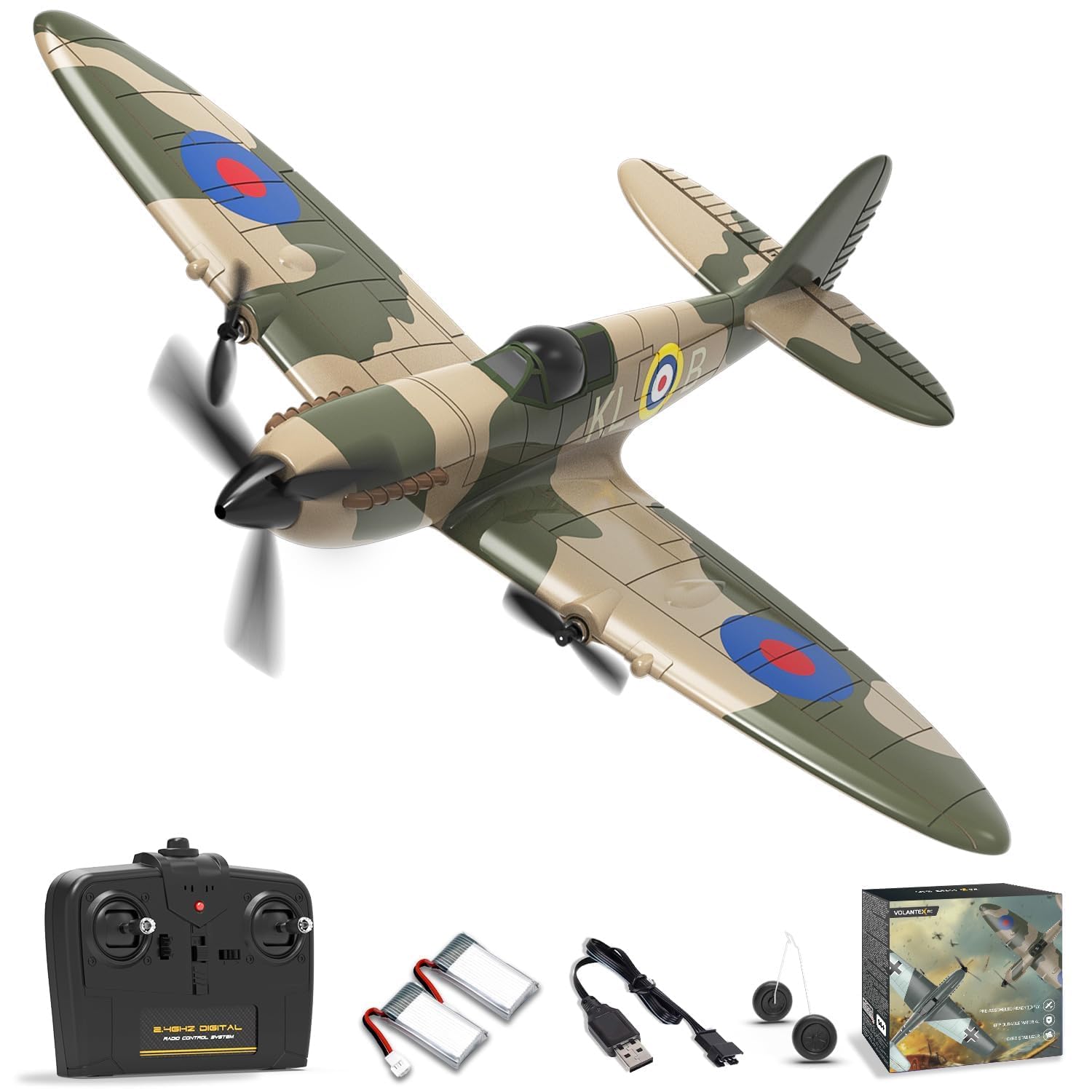 VOLANTEXRC RC Plane, 3CH WWII Spitfire Remote Control Airplane with 2.4GHz 6-axis Gyro Stabilizer, RC Aeroplane for Beginners, Adults โ image 1
