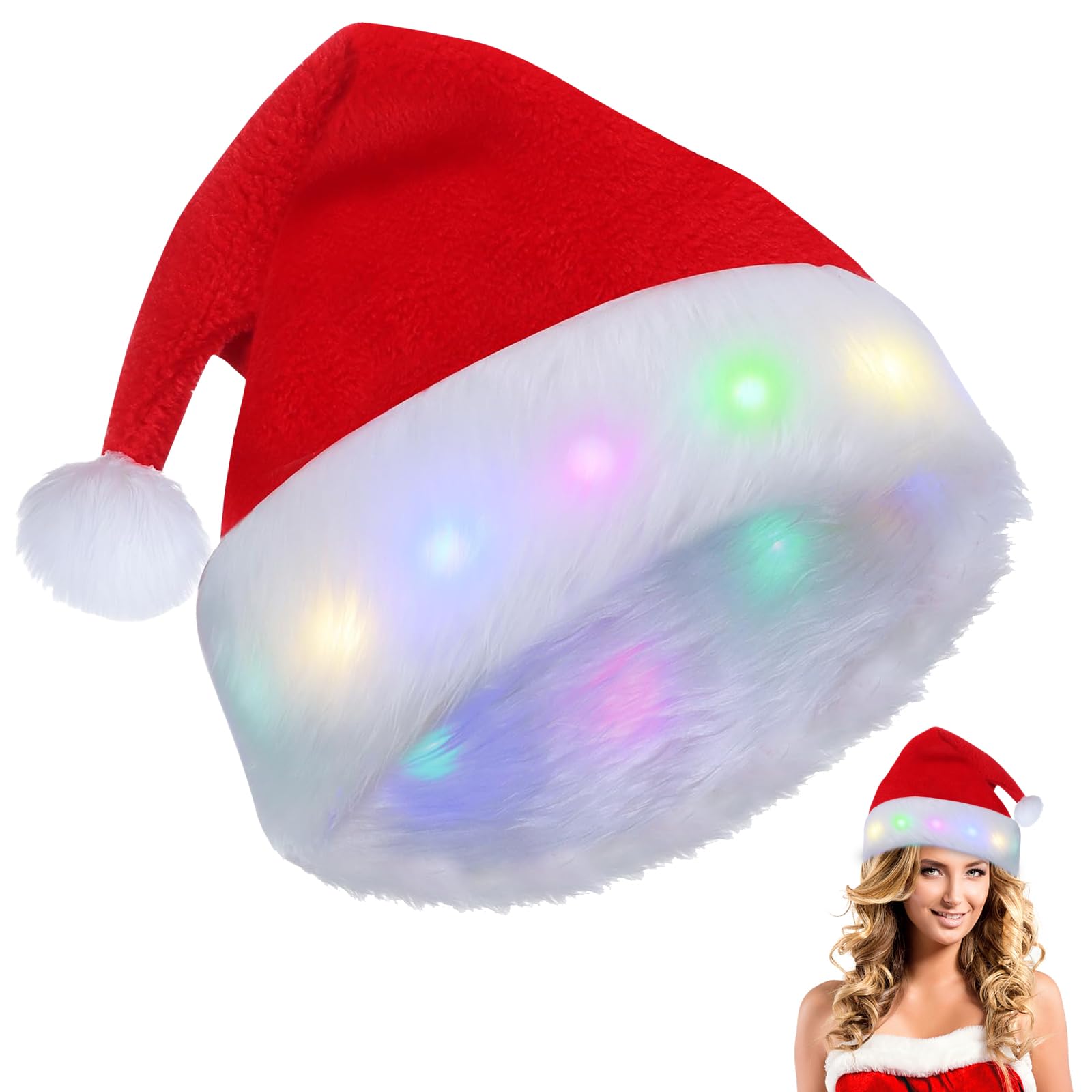 QHP Berretto Da Babbo Natale Rosso Con Bordo In Peluche Bianco - Leggero E Morbido