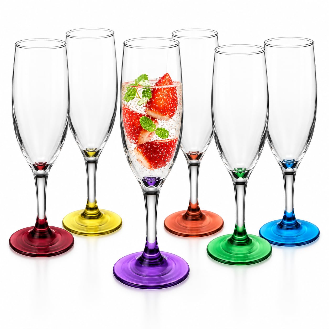 Sendez 6 Sektgläser mit Farbigem Fuß 200ml Sektkelche Champagner Prosecco Gläser Sektglas Proseccoglas Küche, Haushalt & Wohnen