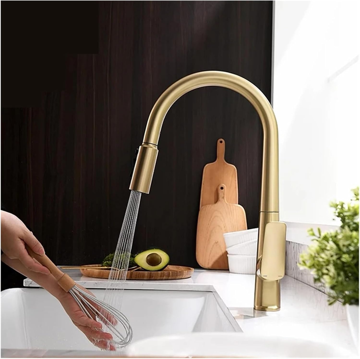 Dual Spout Kitchen Water Filter Faucet for Pure Drinking Water Pull Out Sink Mixer with Gourmet Crane Grey Finish G9/16 Connection