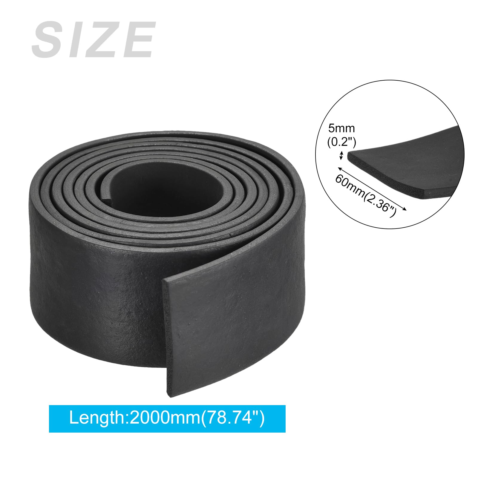 METALLIXITY EPDM Solid Rubber Strips (78.74" L x 2.36" W x 0.2" T) 1Pcs, Rubber Neoprene Seal Strips - Image 2
