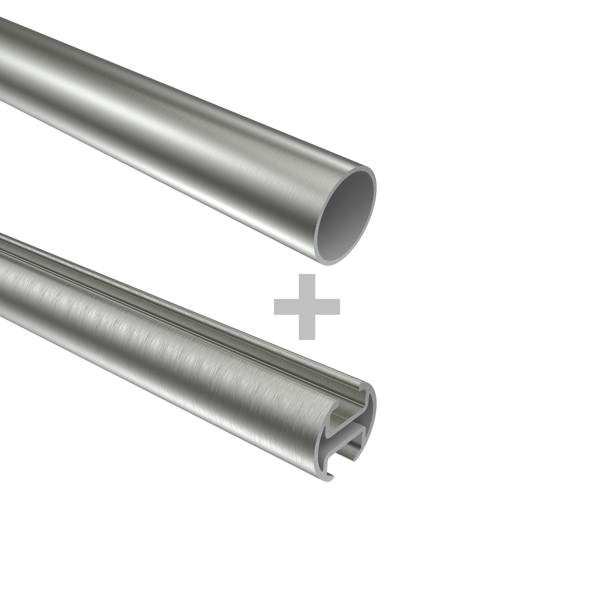 INTERDECO Rundrohr-Innenlauf-Gardinenstange 20 mm 2-läufig, moderne Rohr-Innenlaufstange aus Metall, Edelstahl-Optik, zur Wandmontage, Typ 10223412, 240 cm