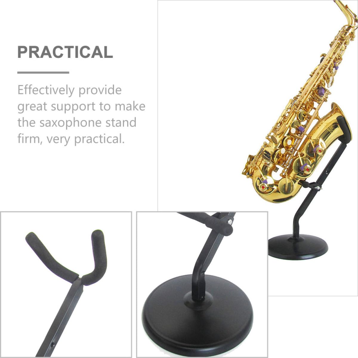 Supporto per Sax Contralto in Ferro Nero Spugna Antiscivolo, Resistente e Pieghevole, per Conservare Sax Alto Stabilità su Tavolo